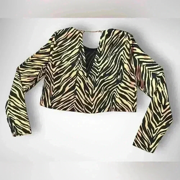 Zara Women's CropTop Blouse Black Brown Animal Print Back Chain Size Small - Picture 7 of 13